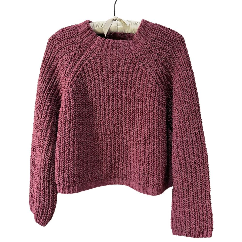 Cotton Emporium Womens Chunky Velour Knit Long Sleeve Cropped Maroon Sweater XL